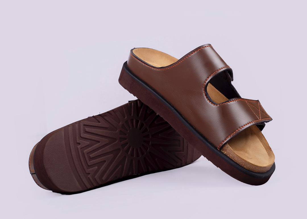 Design Brown Italian Leather Crossover Slippers with foreign sole – Ranktel  global resources limited