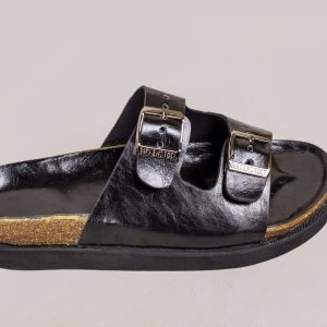 Foreign sue and black skin leather cover pam slipper