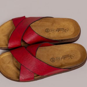 Red cross leather slipper and soft footbed sole