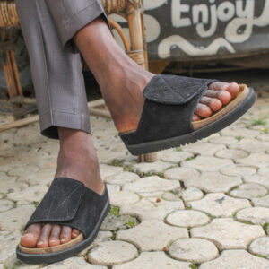 Suede Slides with footbed sole - Black